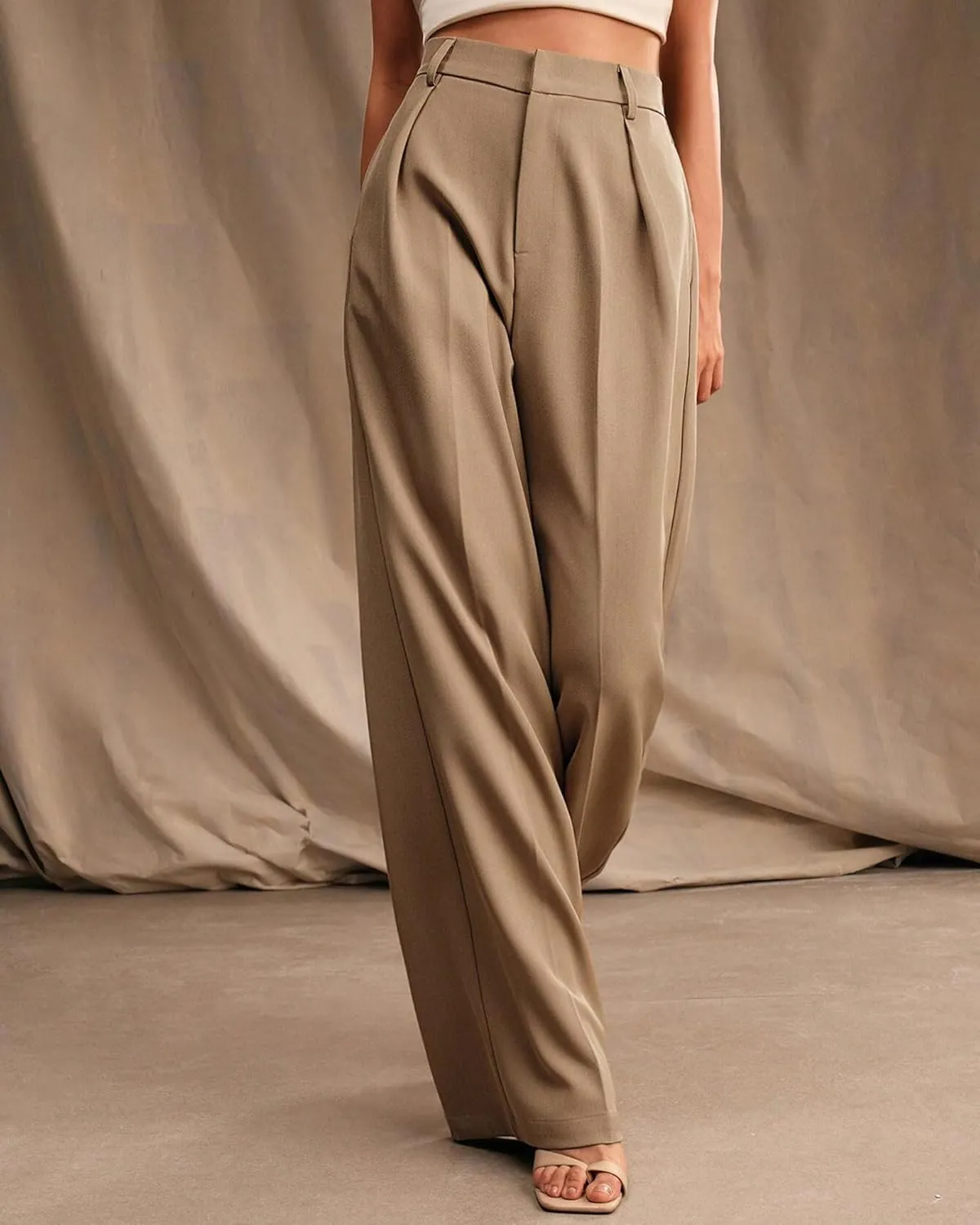 Womens Wide Leg Pants High Waist Straight Work Pants Office Business Casual Palazzo Trousers with Pockets