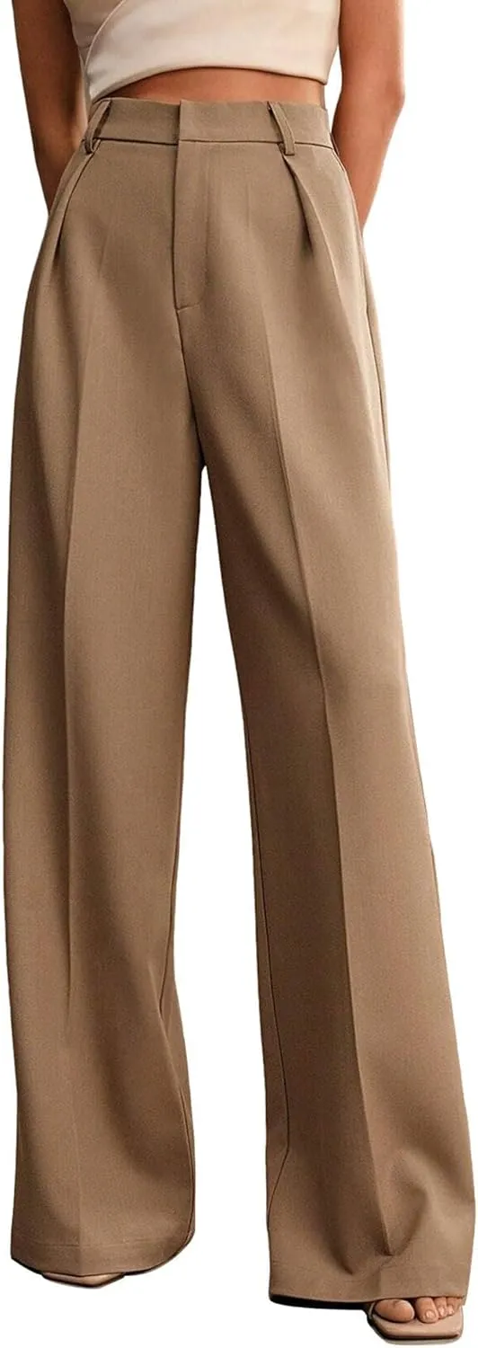 Womens Wide Leg Pants High Waist Straight Work Pants Office Business Casual Palazzo Trousers with Pockets