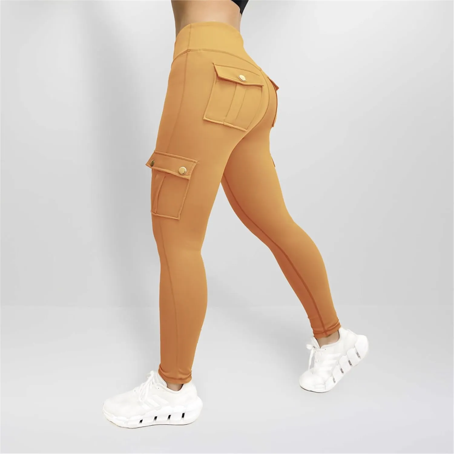 Workout Cargo Leggings for Women High Waist Tummy Control Yoga Butt Lifting Leggings Gym Tights with Flap Pockets