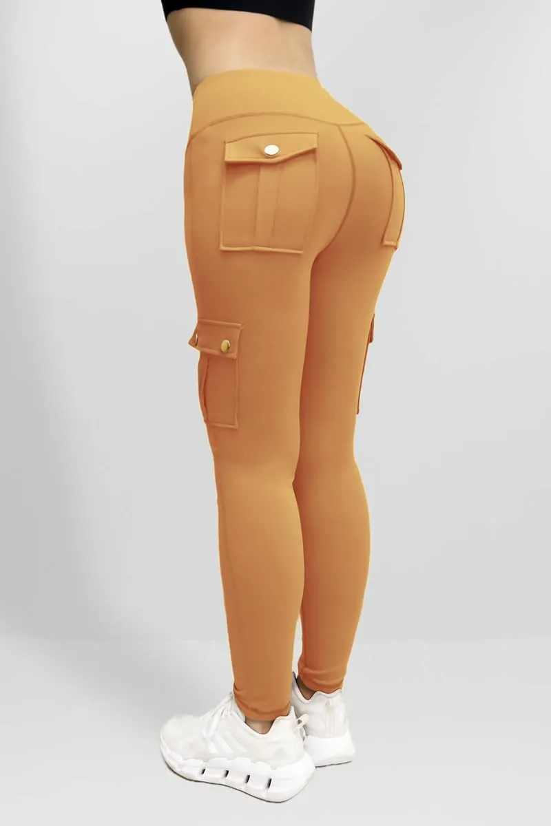 Workout Cargo Leggings for Women High Waist Tummy Control Yoga Butt Lifting Leggings Gym Tights with Flap Pockets