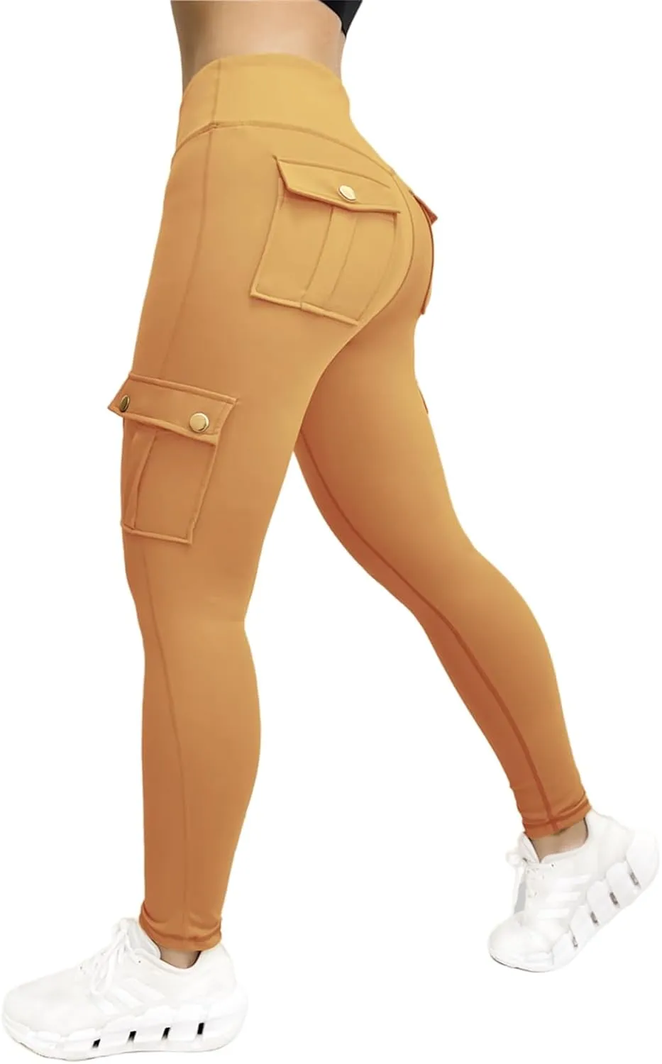 Workout Cargo Leggings for Women High Waist Tummy Control Yoga Butt Lifting Leggings Gym Tights with Flap Pockets