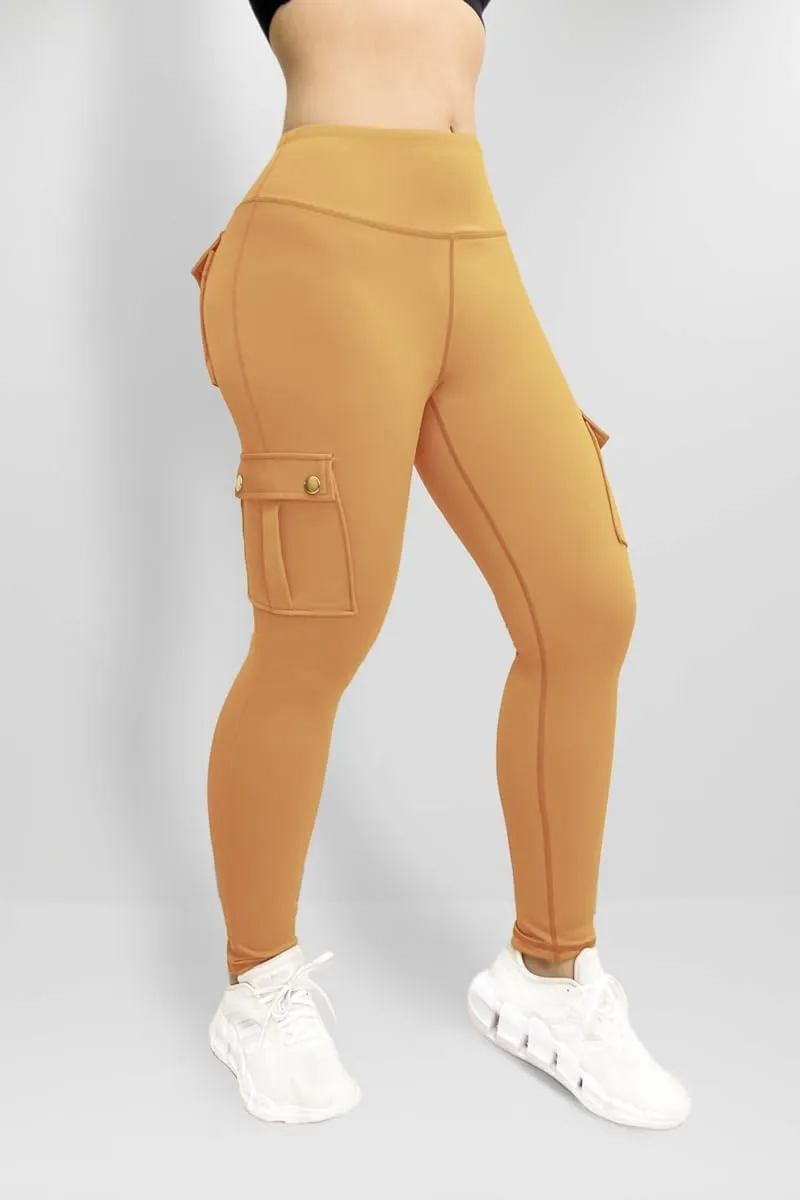Workout Cargo Leggings for Women High Waist Tummy Control Yoga Butt Lifting Leggings Gym Tights with Flap Pockets