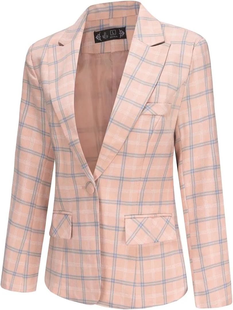 YYNUDA Women's Business Plaid Suit Set Lady 2 Piece 1 Button Office Blazer Jacket and Pants for Work
