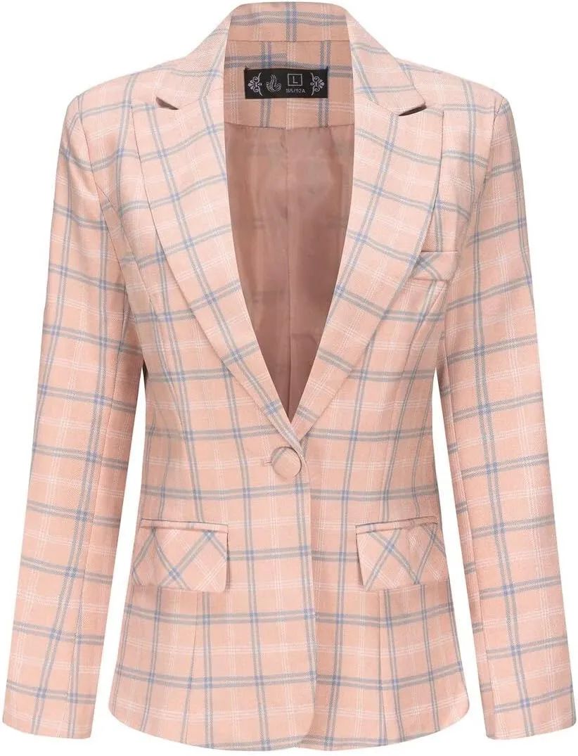 YYNUDA Women's Business Plaid Suit Set Lady 2 Piece 1 Button Office Blazer Jacket and Pants for Work
