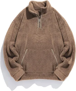 ZAFUL Mens 1/4 Zipper Fleece Sherpa Pullover Sweatshirt Ethnic Aztec Printed Kangaroo Pocket Fall Winter Unisex Hoodie Tops