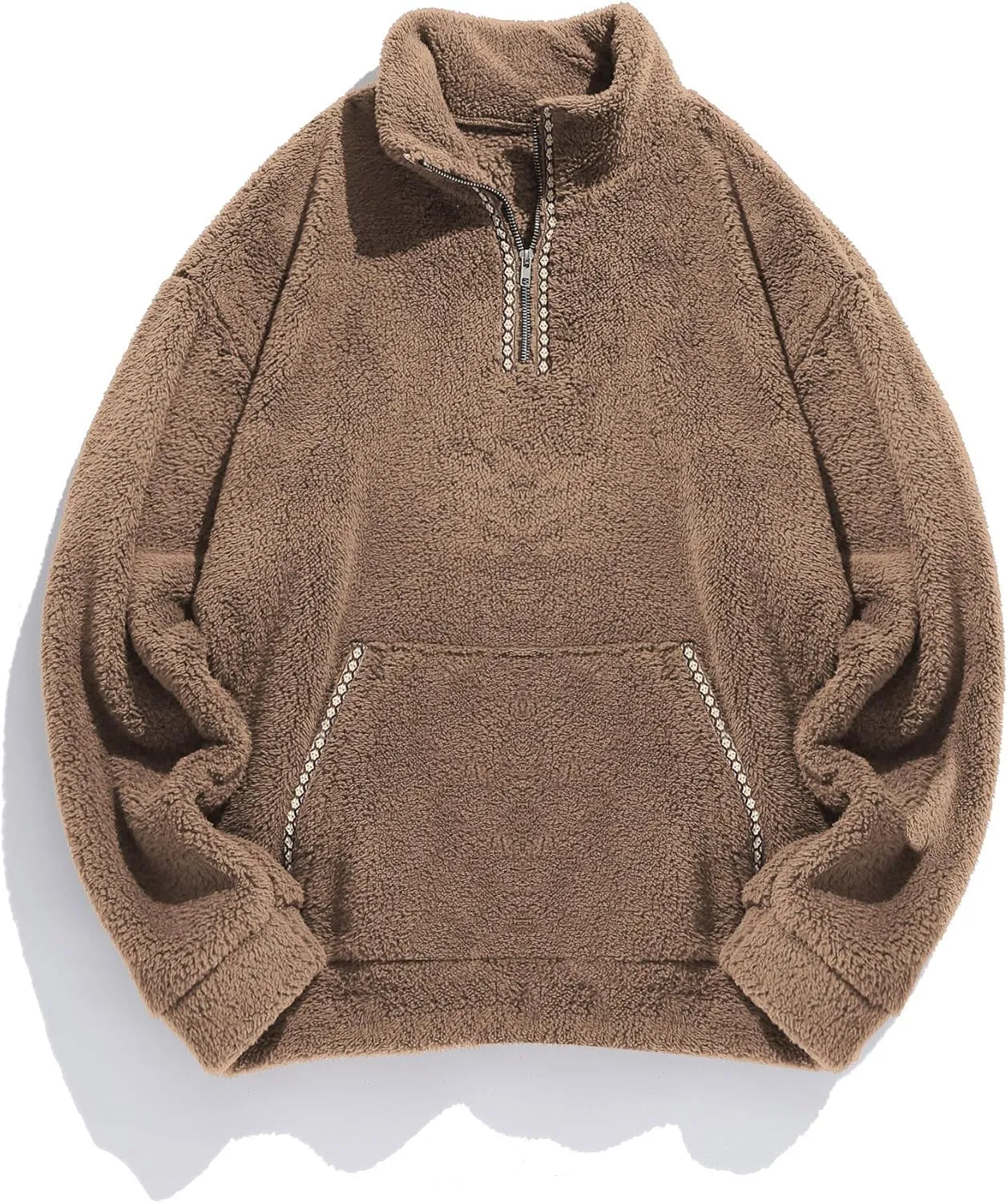 ZAFUL Mens 1/4 Zipper Fleece Sherpa Pullover Sweatshirt Ethnic Aztec Printed Kangaroo Pocket Fall Winter Unisex Hoodie Tops