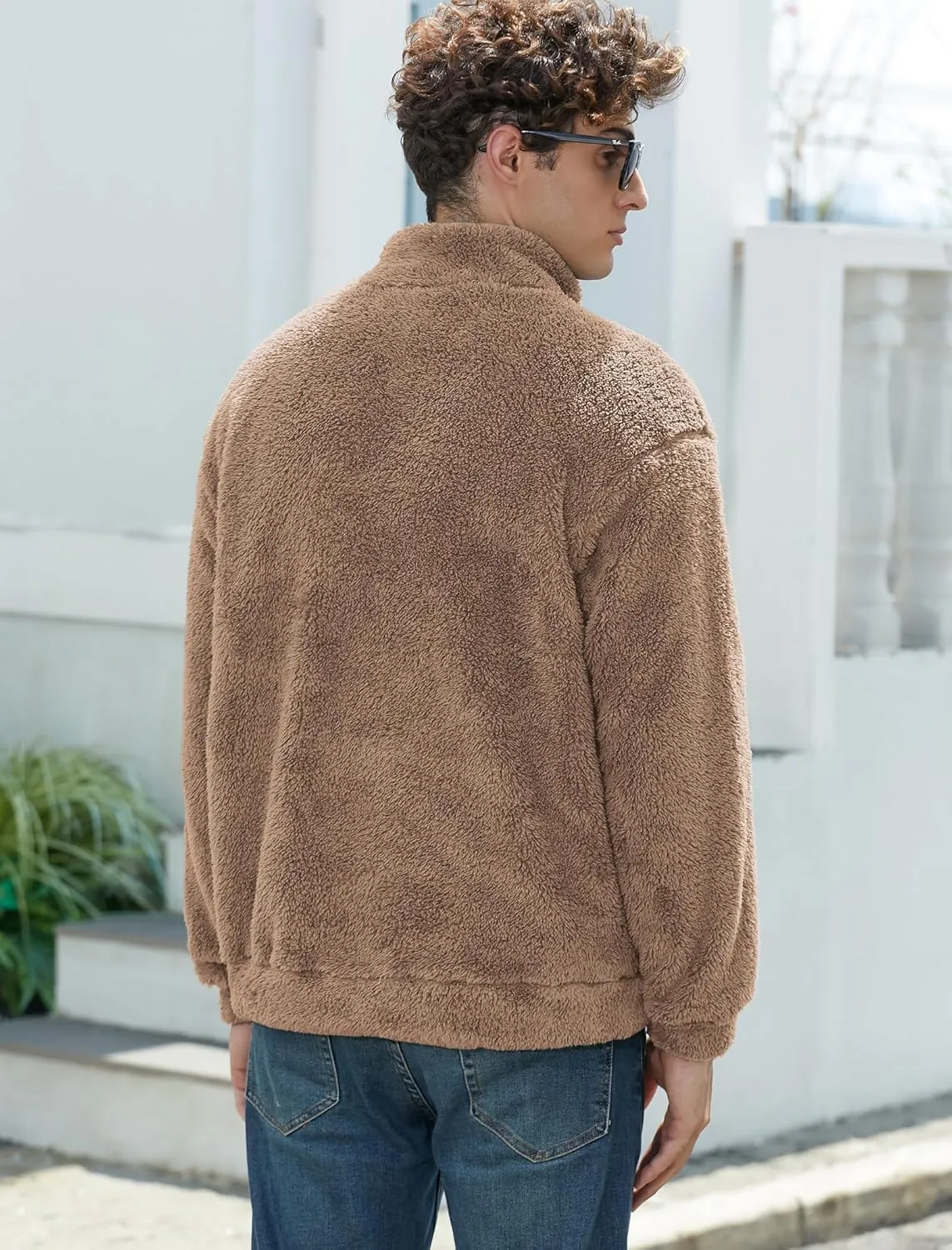 ZAFUL Mens 1/4 Zipper Fleece Sherpa Pullover Sweatshirt Ethnic Aztec Printed Kangaroo Pocket Fall Winter Unisex Hoodie Tops