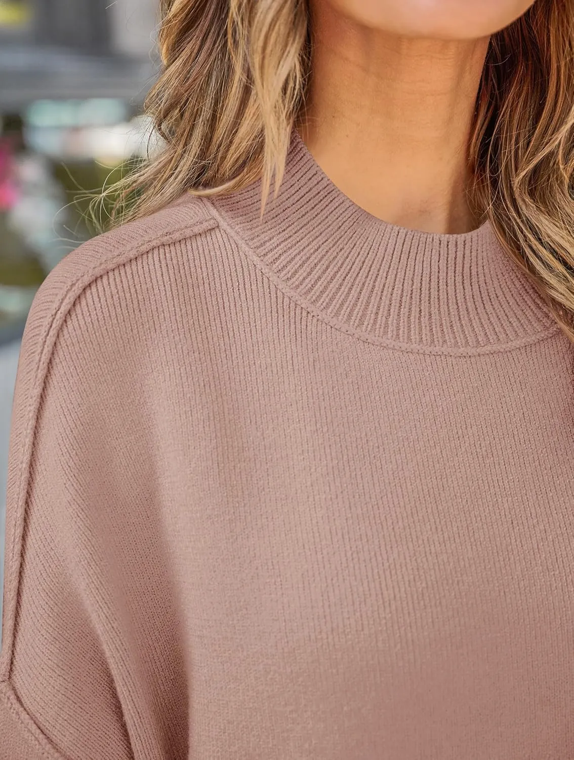 ZESICA Women's Fall Casual Long Sleeve Crew Neck Side Slit Oversized Ribbed Knit Pullover Sweater Tops