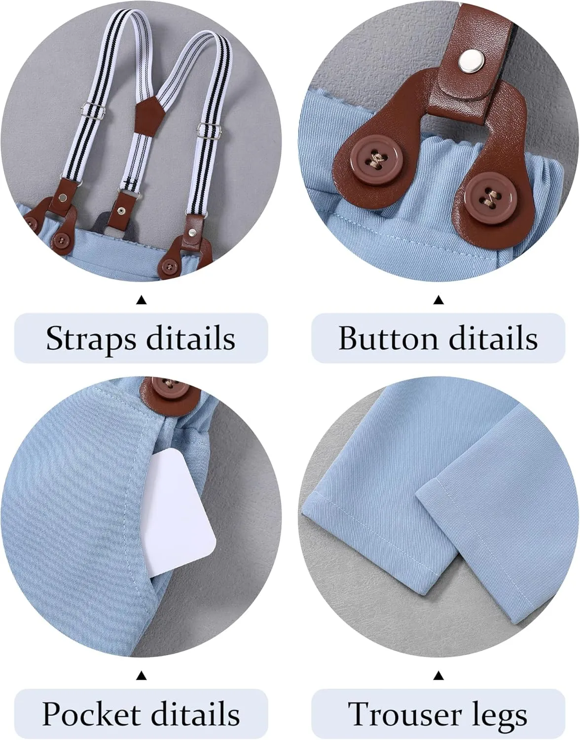 ZOEREA Boys Clothes Formal Suit Gentleman Wedding Outfit Short Sleeve Shirt with Bow Tie and Suspender Pants 2-10 Years
